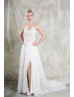 Spaghetti Straps Ivory Lace Chiffon Split Wedding Dress